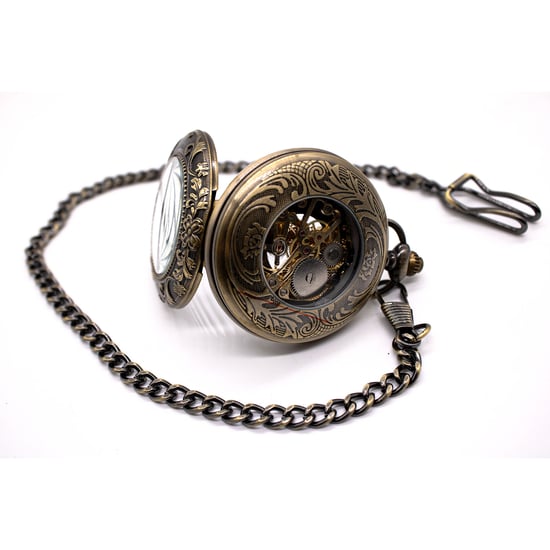 Vinatage Taschenuhr mit Skelett-Halbjäger-Motiv, Bronze, mechanische Legierung - Image 2