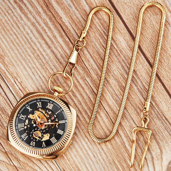 Mechanische goldene Vintage-Skelett-Taschenuhr mit offenem Zifferblatt - Image 2