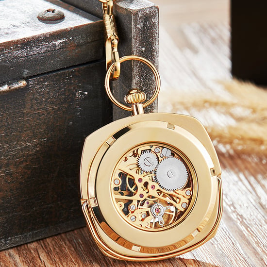 Mechanische goldene Vintage-Skelett-Taschenuhr mit offenem Zifferblatt - Image 3
