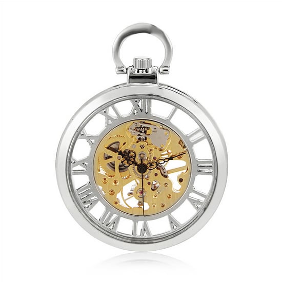 Offene Taschenuhr aus Silberlegierung, mechanisch, Skelett, Silber - Image 1