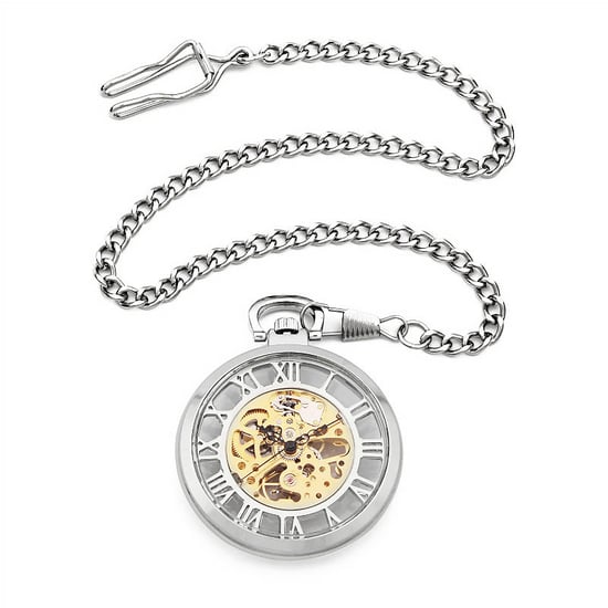 Offene Taschenuhr aus Silberlegierung, mechanisch, Skelett, Silber - Image 2