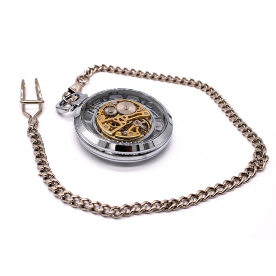 Offene Taschenuhr aus Silberlegierung, mechanisch, Skelett, Silber - Image 3