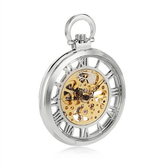Offene Taschenuhr aus Silberlegierung, mechanisch, Skelett, Silber - Image 4