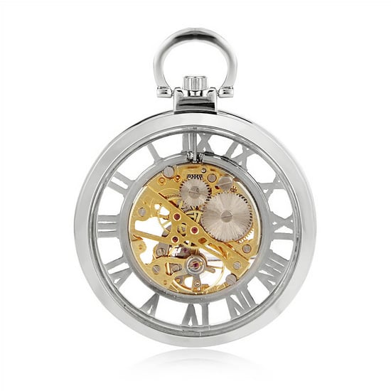 Offene Taschenuhr aus Silberlegierung, mechanisch, Skelett, Silber - Image 5