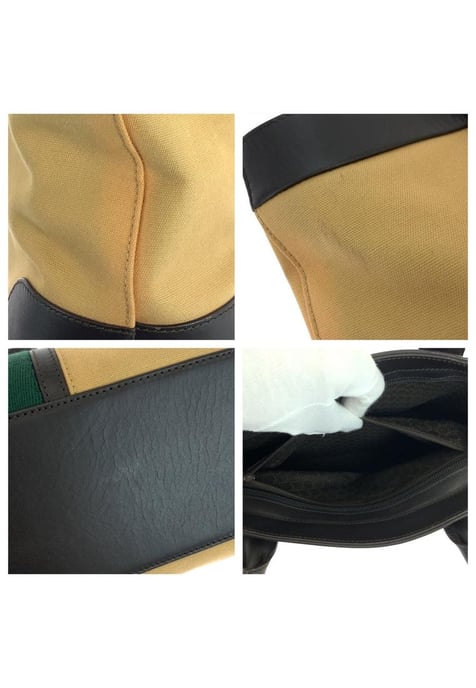 Gebrauchte gestreifte Tragetasche aus Canvas mit Akzent und Lederbesatz und Griff - Image 4
