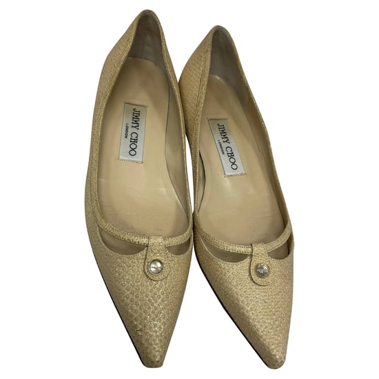 Jimmy Choo Verzierte Glitzer-Balletschuhe aus goldfarbenem Leder - Image 5