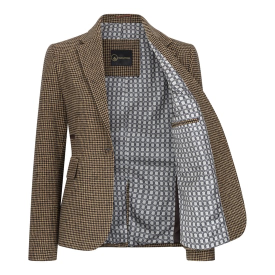 Maßgeschneiderter Damenblazer aus Wollmischung mit Hahnentrittmuster in Braun - Image 4