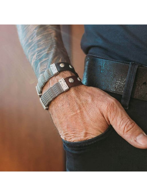 Seven-24 Armband Edelstahl mit braunem Leder - Image 1