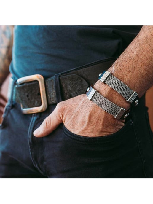 Seven-24 Armband Edelstahl mit braunem Leder - Image 1
