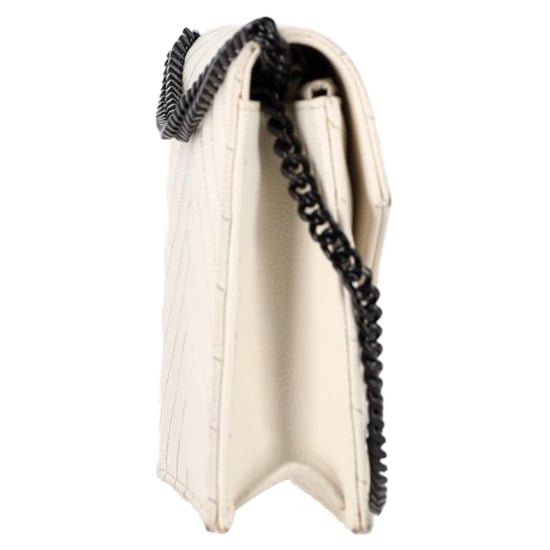Saint Laurent Matelassé – Gesteppte, genarbte Brieftasche mit Umschlagkette aus weißem Leder - Image 3