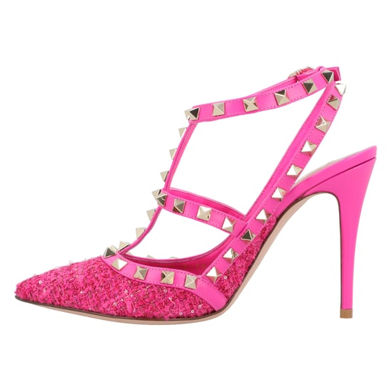 Valentino Caged 100 Tweed & Leder Pumps Rosa - Image 2