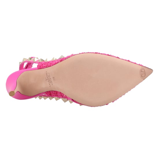 Valentino Caged 100 Tweed & Leder Pumps Rosa - Image 4