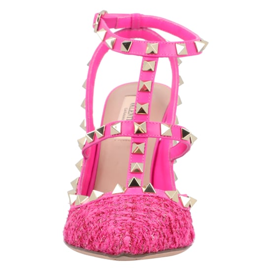 Valentino Caged 100 Tweed & Leder Pumps Rosa - Image 5