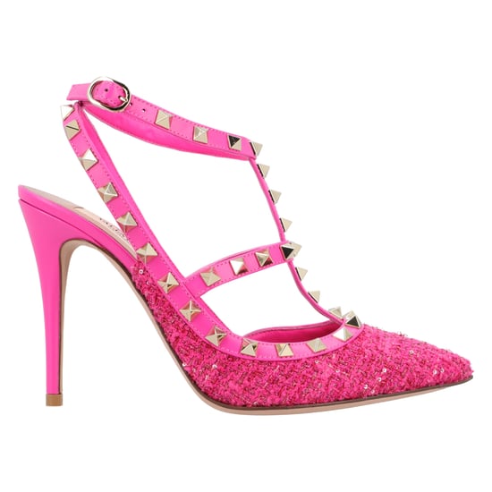 Valentino Caged 100 Tweed & Leder Pumps Rosa - Image 6