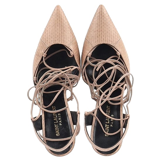 Saint Laurent Paris – Enge Pumps mit Schlangenhautprägung aus beigem Leder - Image 3