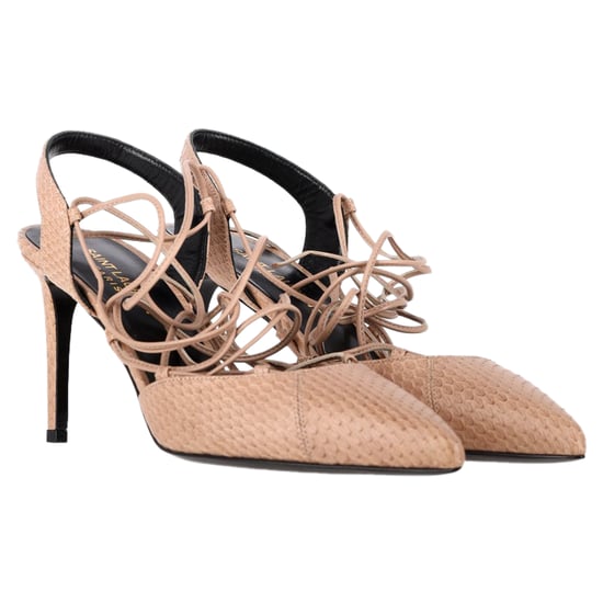 Saint Laurent Paris – Enge Pumps mit Schlangenhautprägung aus beigem Leder - Image 4