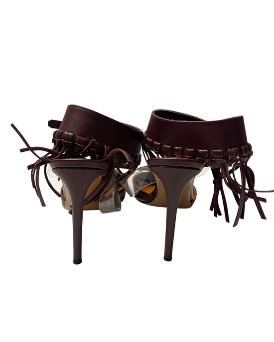 Valentino C-Rockee Sandalen mit Knöchelriemen und Fransen aus burgunderfarbenem Leder - Image 6