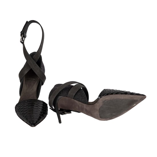 Brunello Cucinelli Monili – Pumps aus Pythonleder mit Knöchelriemen und Perlen – 10er - Image 4