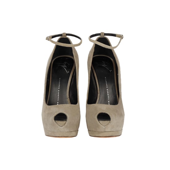 Taupe Wildleder Plateau Pumps mit Knöchelverschluss - 20er - Image 2
