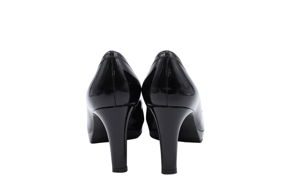 Stuart Weitzman x Russel Bromley Peep-Toe-Pumps aus schwarzem Lackleder - Image 4