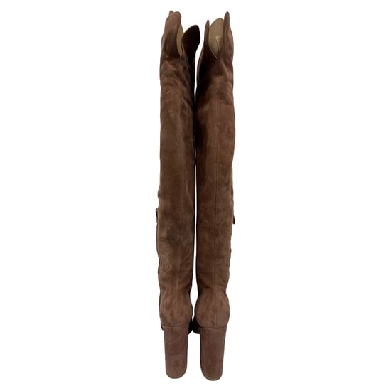 Gianvito Rossi Kniehohe Stiefel mit Blockabsatz aus braunem Wildleder - Image 4