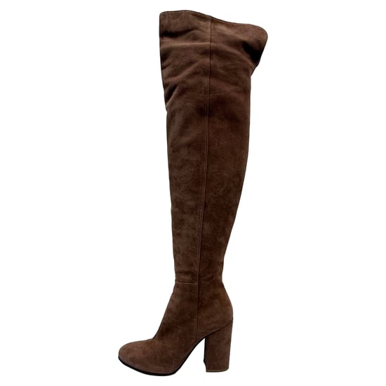 Gianvito Rossi Kniehohe Stiefel mit Blockabsatz aus braunem Wildleder - Image 5