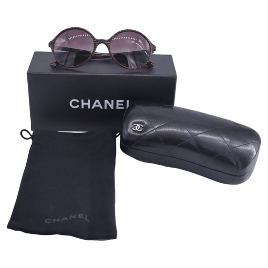 Chanel CH5391H – Runde Sonnenbrille mit Perle aus rotem Acetat - Image 4