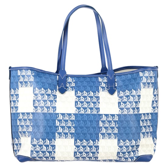 Anya Hindmarch – I Am A Plastic Bag – Kleine Tragetasche mit Lederbesatz und Aufdruck aus blauem beschichtetem Canvas - Image 3