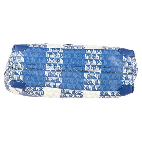 Anya Hindmarch – I Am A Plastic Bag – Kleine Tragetasche mit Lederbesatz und Aufdruck aus blauem beschichtetem Canvas - Image 4
