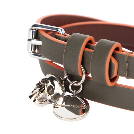 Alexander McQueen Herren-Wickelarmband aus Leder mit Graffiti-Totenkopf in Grün - Image 3