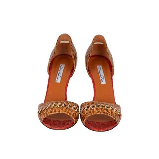 Oscar de la Renta D'Orsay-Pumps aus Leder mit Alligatorprägung und Kettenriemen – 10er - Image 2