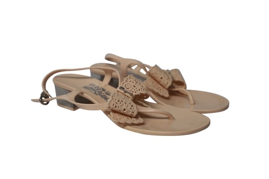 Salvatore Ferragamo Perala Ribbon Thong Sandalen aus rosa Gummi - Image 3