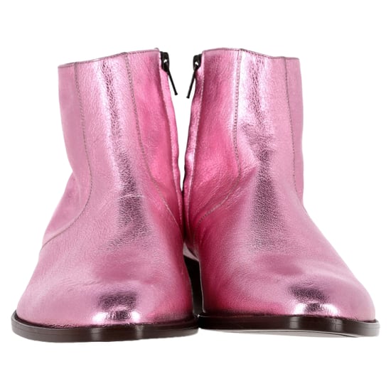 Saint Laurent – Ankle Boots mit mandelförmiger Zehenpartie aus rosa Leder in Metallic - Image 2