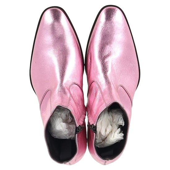 Saint Laurent – Ankle Boots mit mandelförmiger Zehenpartie aus rosa Leder in Metallic - Image 3