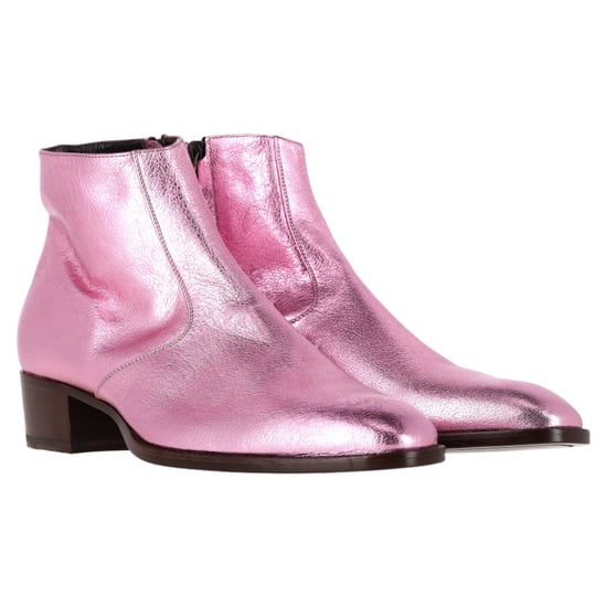 Saint Laurent – Ankle Boots mit mandelförmiger Zehenpartie aus rosa Leder in Metallic - Image 4