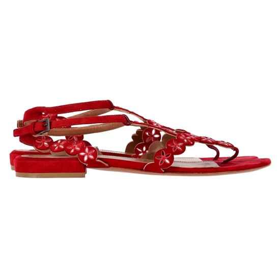 Alaïa Flower Lasercut Riemensandalen mit Flachsohle aus rotem Wildleder - Image 1