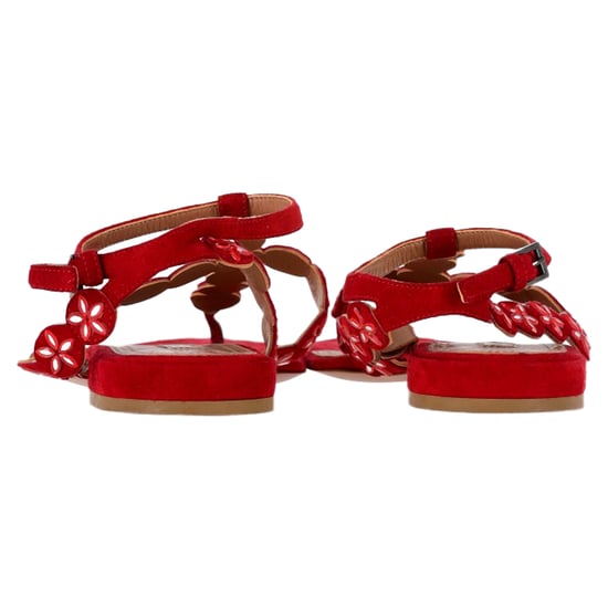 Alaïa Flower Lasercut Riemensandalen mit Flachsohle aus rotem Wildleder - Image 5