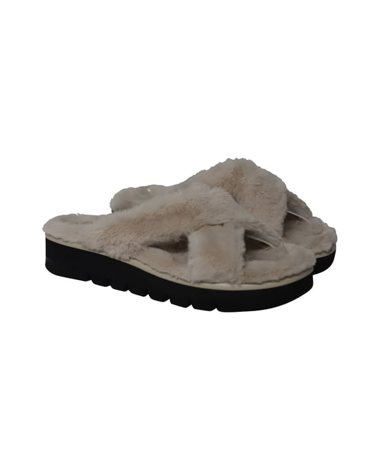 Stuart Weitzman – Roza Lift Slides-Sandalen aus cremefarbenem Kunstfell - Image 3