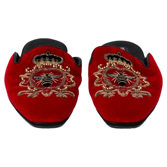 Dolce & Gabbana Bestickte Flache Pantoletten aus rotem Samt - Image 4