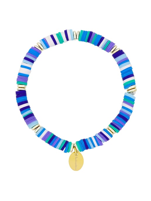 Fashionbox Armband Messing Vinylplättchen multi blau flexibel - Image 1
