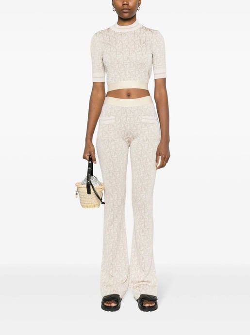 Palm Angels Monogram Jacquard Strickhose Beige - Image 2