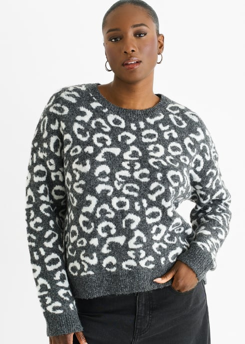 Grauer Strickpullover mit Tiermuster und lockerer Passform - Image 2