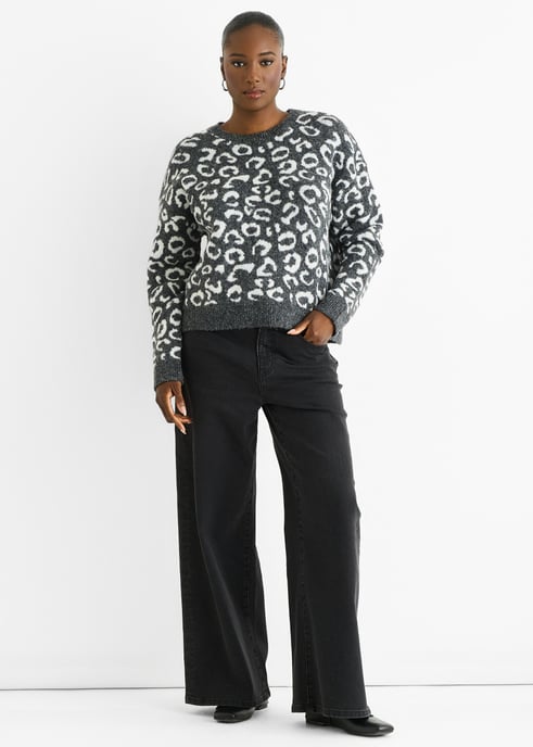 Grauer Strickpullover mit Tiermuster und lockerer Passform - Image 3