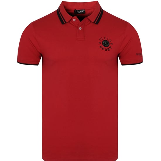 Plein Sport - Rotes Poloshirt Mit Doppelstreifenkragen Und Tiger-design Auf Der Rückseite - Image 1