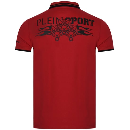 Plein Sport - Rotes Poloshirt Mit Doppelstreifenkragen Und Tiger-design Auf Der Rückseite - Image 2