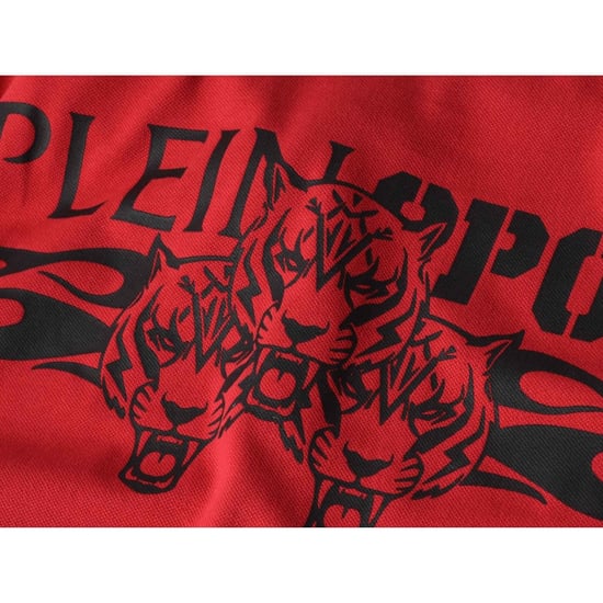 Plein Sport - Rotes Poloshirt Mit Doppelstreifenkragen Und Tiger-design Auf Der Rückseite - Image 4