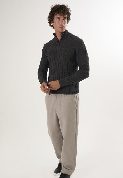 Pullover Kabelstrick-Pullover Mit Halbem Reißverschluss - Image 2