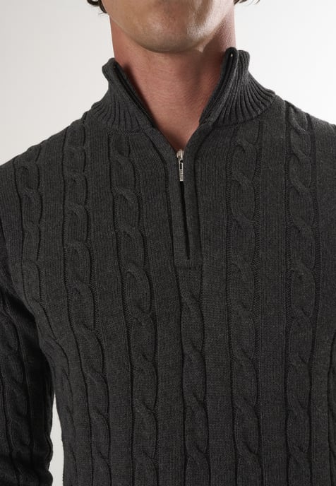Pullover Kabelstrick-Pullover Mit Halbem Reißverschluss - Image 3