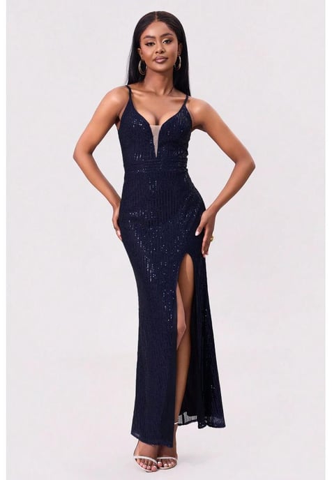 Paillettenbesetztes ruckenfreies Maxi-Camisole-Kleid mit Schlitz - Image 3