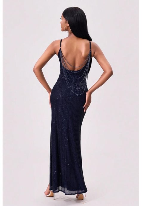 Paillettenbesetztes ruckenfreies Maxi-Camisole-Kleid mit Schlitz - Image 4